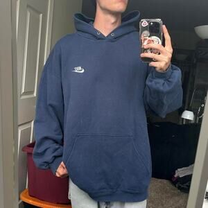 Vintage 90s Baggy Nike Check Navy Cotton Hoodie Sweatshirt